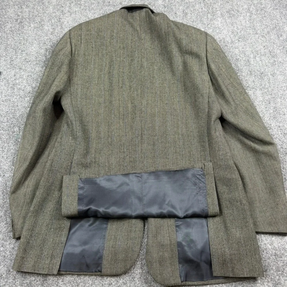 Vtg Polo Ralph Lauren Blazer Mens 44R Olive Herringbone Pinstripe USA Wool FLAW